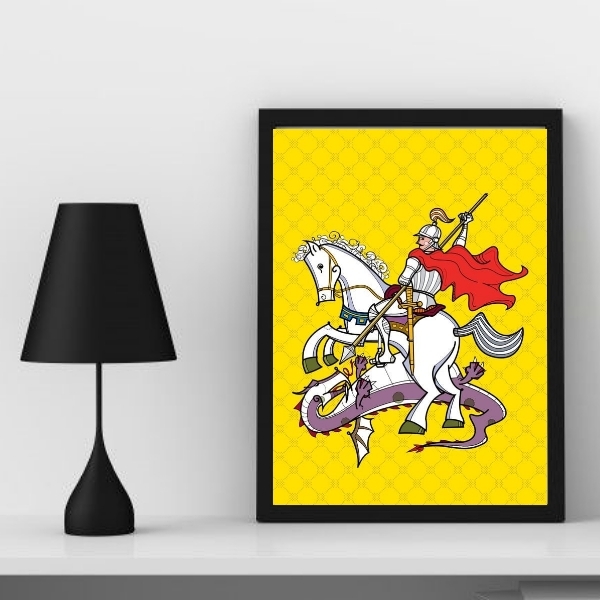 Quadro Decorativo São Jorge Fundo amarelo 45x34cm Moldura:mad