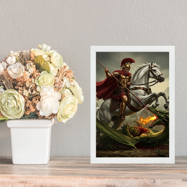 Quadro Decorativo São Jorge Valente Guerreiro 33x24cm - Com V