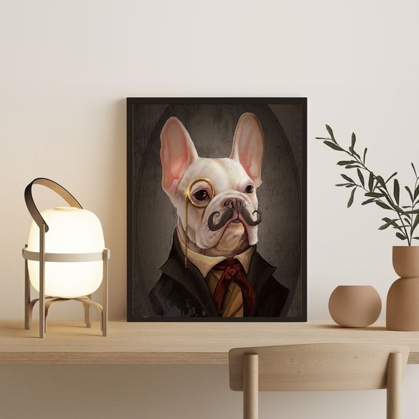 Quadro Decorativo Senhor Bulldog 33x24cm - Com Vidro Moldura: