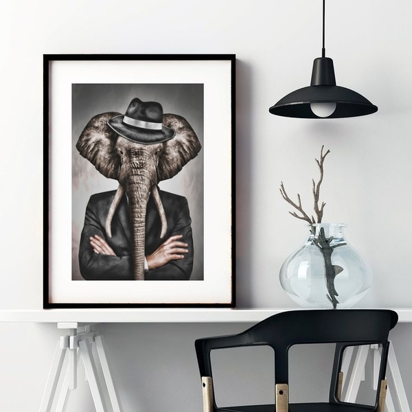 Quadro Decorativo Senhor Elefante - 60x48cm Moldura:madeira B