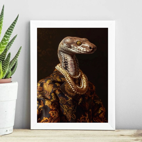 Quadro Decorativo Senhora Cobra 45x34cm Moldura:madeira Preta