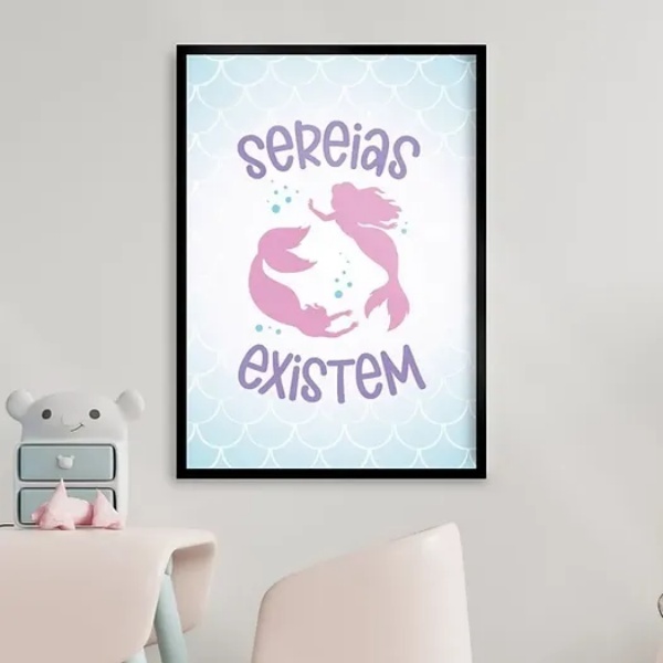 Quadro Decorativo Sereias Existem 45x34cm - Com Vidro Moldura