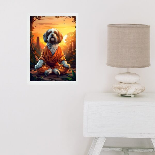 Quadro Decorativo Shih Tzu Meditando 24x18cm - Com Vidro Mold