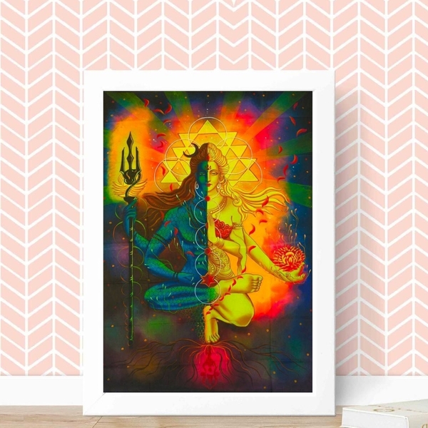 Quadro Decorativo Shiva E Shakti 33x24cm - Com Vidro Moldura: