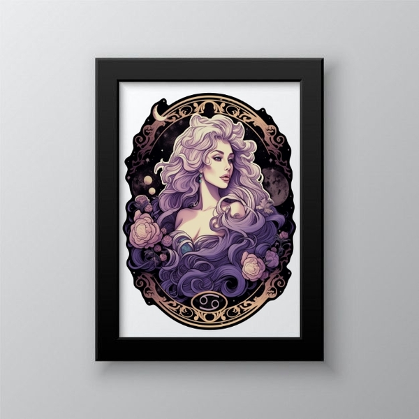 Quadro Decorativo Signo De Câncer 33x24cm Moldura:madeira Bra