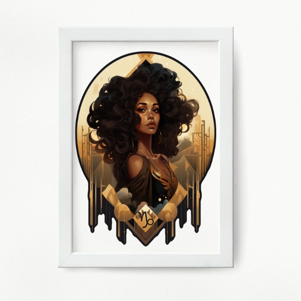 Quadro Decorativo Signo De Capricórnio 33x24cm - Com Vidro Mo