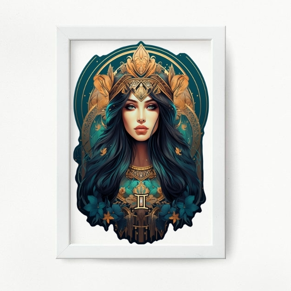 Quadro Decorativo Signo De Gêmeos 45x34cm Moldura:madeira Pre