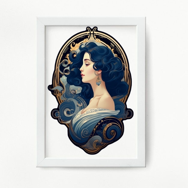 Quadro Decorativo Signo De Peixes 24x18cm Moldura:madeira Pre