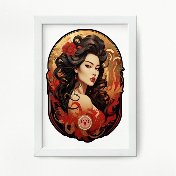 Quadro Decorativo Signo De áries 24x18cm Moldura:madeira Bran