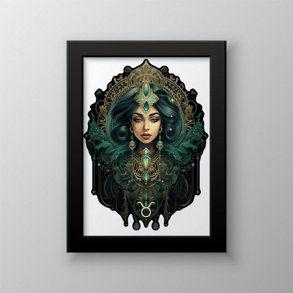 Quadro Decorativo Signo De touro 45x34cm Moldura:madeira Preta