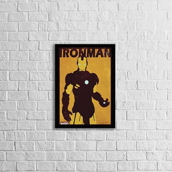 Quadro Decorativo Silhueta Iron Man 24x18cm - Com Vidro Moldu