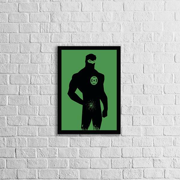 Quadro Decorativo Silhueta Lanterna Verde 33x24cm - Com Vidro