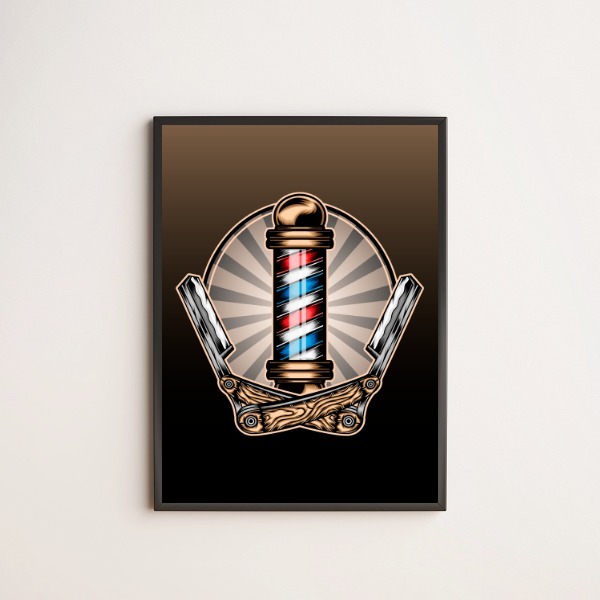 Quadro Decorativo Símbolo Barber Shop 33x24cm - Com Vidro Mol