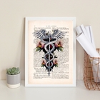 Quadro Decorativo Símbolo Medicina- Floral 45x34cm - Com Vidr
