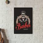 Quadro Decorativo Skull Barber Shop 33x24cm - Com Vidro Moldu