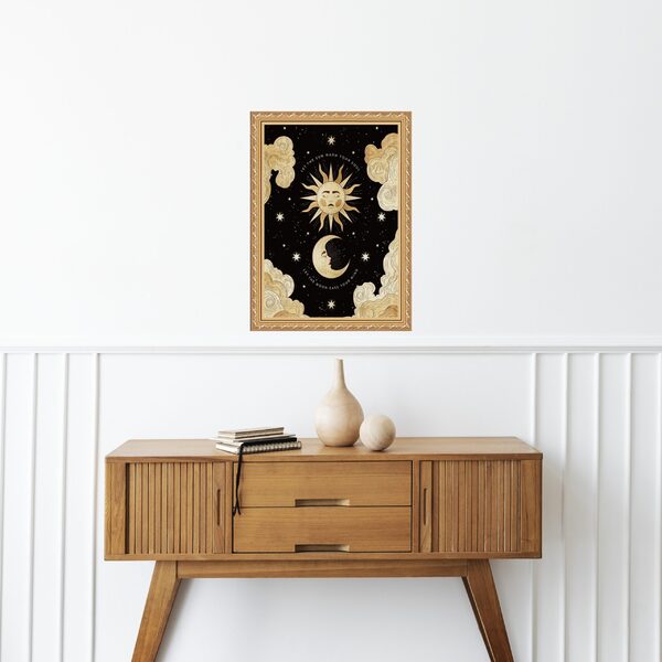Quadro Decorativo Sol E Lua 33x24cm Moldura Branca