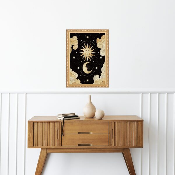 Quadro Decorativo Sol E Lua 45x34cm - Com Vidro Moldura Preta