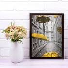 Quadro Decorativo Sombrinhas Amarelas 24x18cm Moldura:madeira