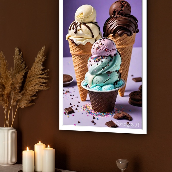 Quadro Decorativo Sorveteria Sorvetes  - 70x50cm Moldura Bran