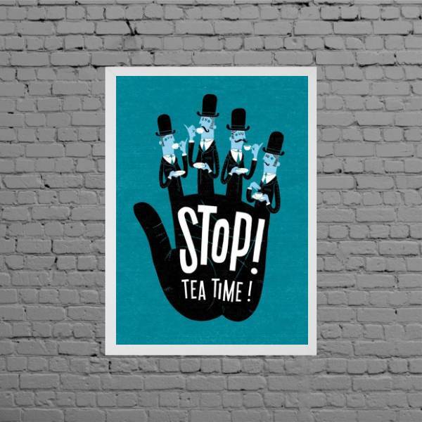 Quadro Decorativo Stop! Tea Time 45x34cm Moldura:madeira Preta
