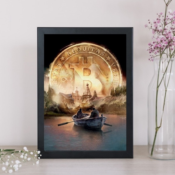 Quadro Decorativo Surrealista Bitcoin 24x18cm - Com Vidro Mol
