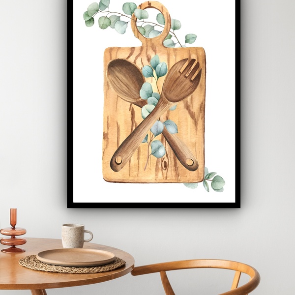 Quadro Decorativo Tábua Talher Folhas Cozinha  - 70x50cm Mold