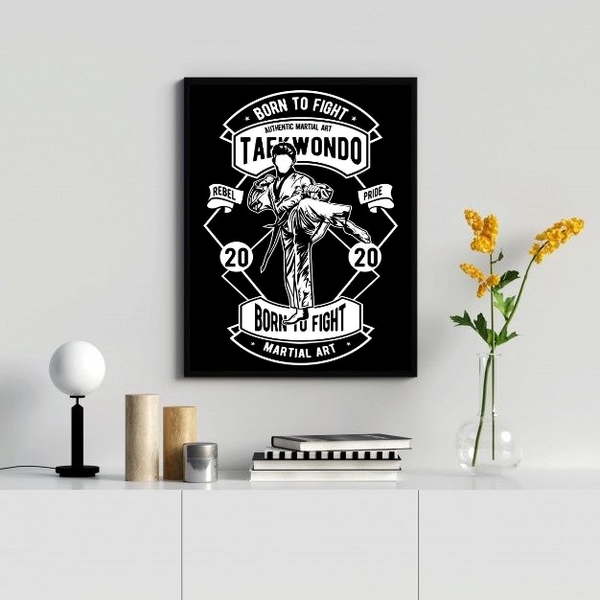 Quadro Decorativo Taekwondo Poster 24x18cm Moldura:madeira Br