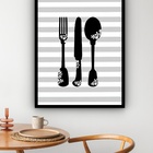 Quadro Decorativo Talheres Listras Cinza  - 70x50cm Moldura P