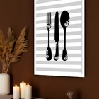 Quadro Decorativo Talheres Listras Cinza  - 70x50cm Moldura P