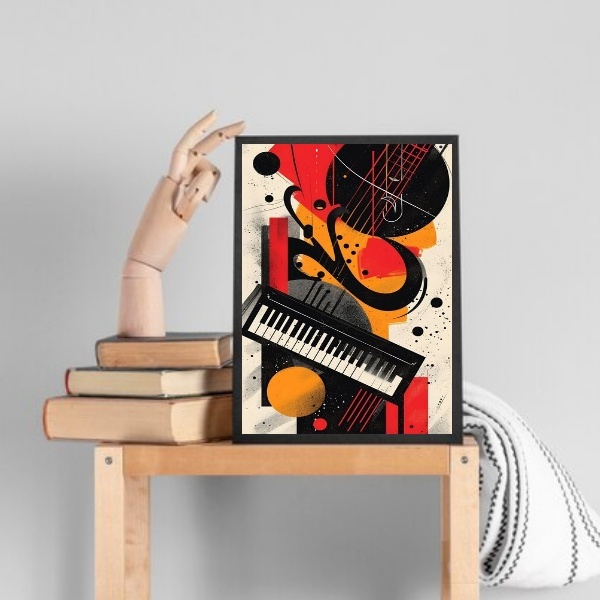 Quadro Decorativo Teclado - Música 45x34cm - Com Vidro Moldur
