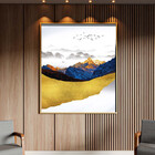Quadro Decorativo Tela Canvas Abstrato Alpes Com Moldura Dour