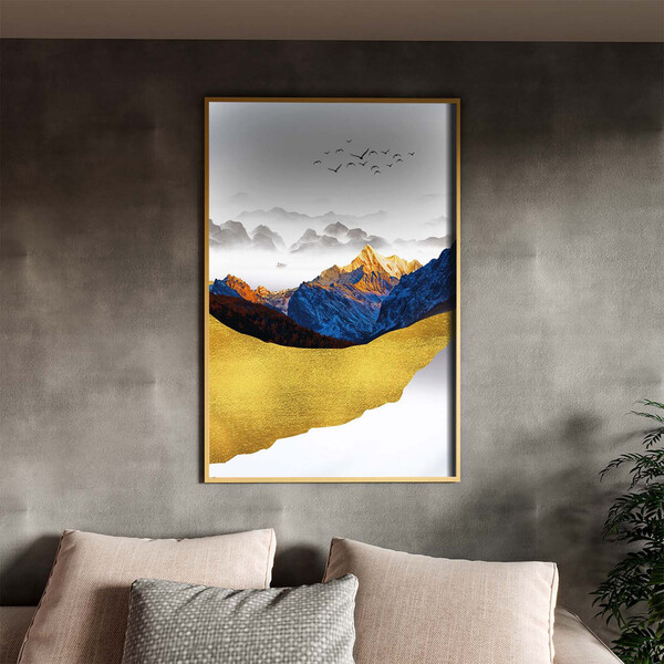 Quadro Decorativo Tela Canvas Abstrato Alpes Com Moldura Dour