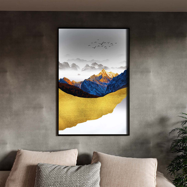 Quadro Decorativo Tela Canvas Abstrato Alpes Com Moldura Pret