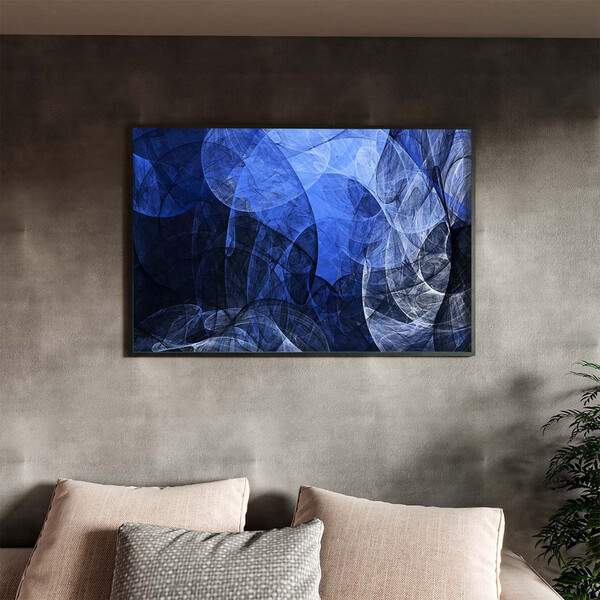 Quadro Decorativo Tela Canvas Abstrato Blue Motion Com Moldur