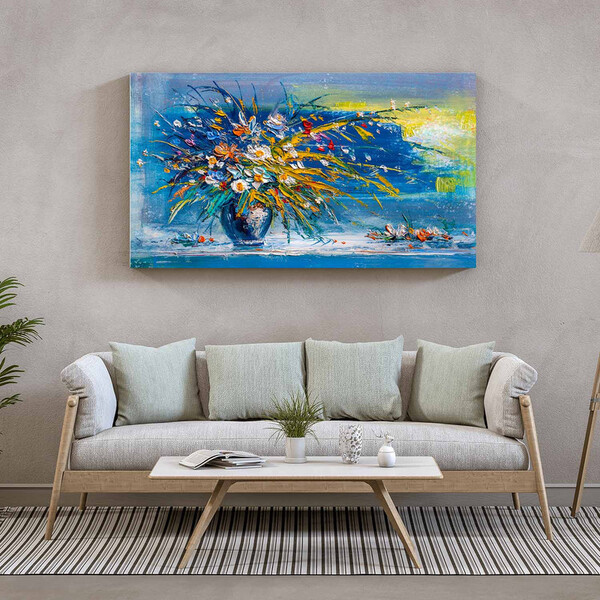 Quadro Decorativo Tela Canvas Abstrato Blue Vaso - 150x80cm