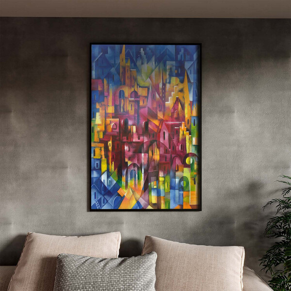 Quadro Decorativo Tela Canvas Abstrato Cidade Vertical Com Mo