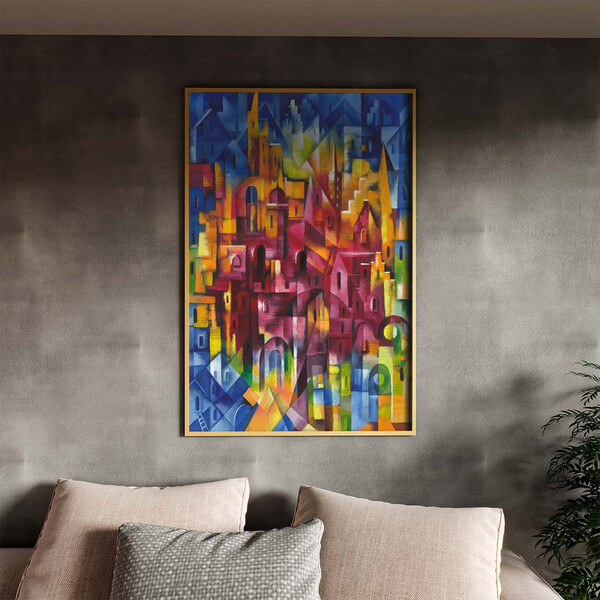 Quadro Decorativo Tela Canvas Abstrato Cidade Vertical Com Mo