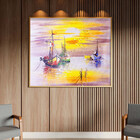 Quadro Decorativo Tela Canvas Abstrato Mar Rosado Com Moldura