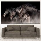 Quadro Decorativo Tela Canvas Animais Cavalos Friesian - 120x