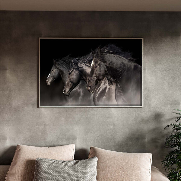 Quadro Decorativo Tela Canvas Animais Cavalos Friesian Com Mo