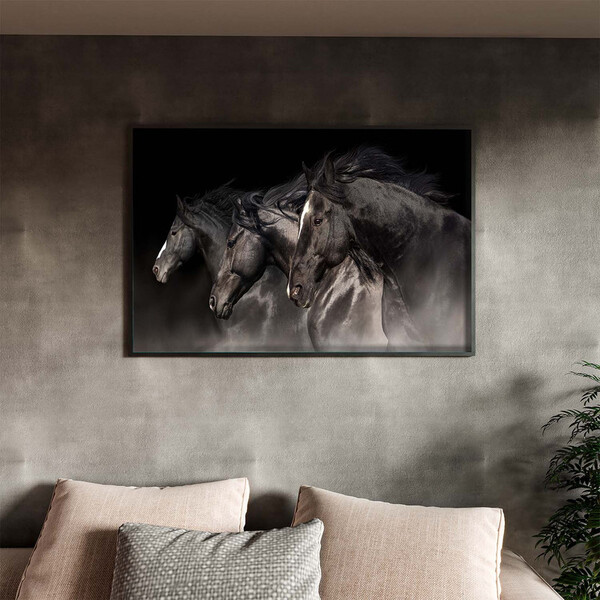 Quadro Decorativo Tela Canvas Animais Cavalos Friesian Com Mo