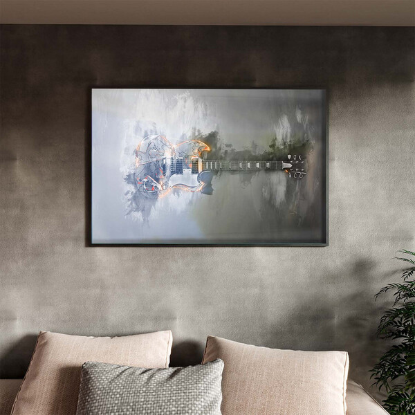 Quadro Decorativo Tela Canvas Conceito Fire Guitar Com Moldur
