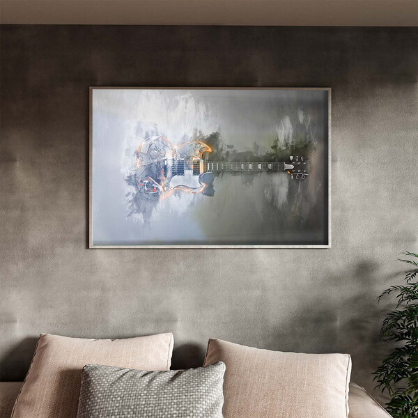 Quadro Decorativo Tela Canvas Conceito Fire Guitar Com Moldur
