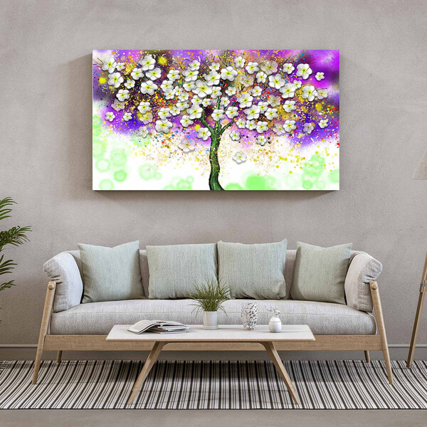 Quadro Decorativo Tela Canvas Folhas E Flores Florescer Roxo