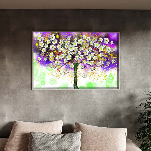 Quadro Decorativo Tela Canvas Folhas E Flores Florescer Roxo