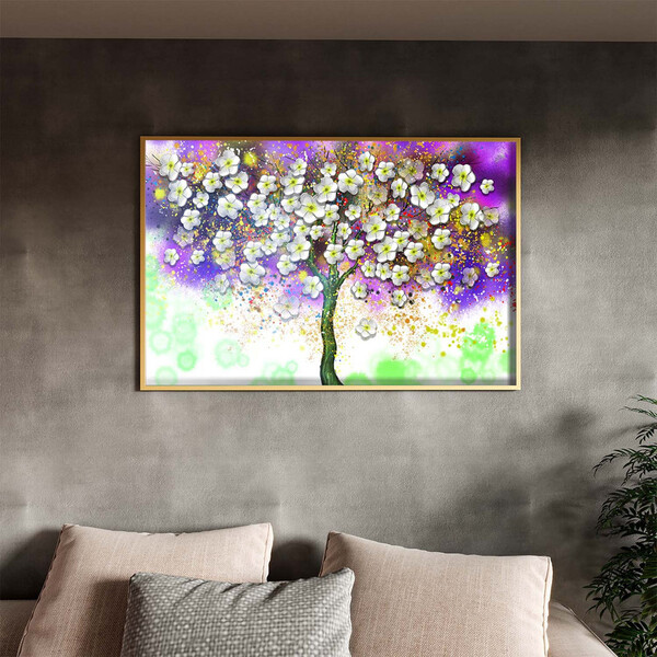 Quadro Decorativo Tela Canvas Folhas E Flores Florescer Roxo