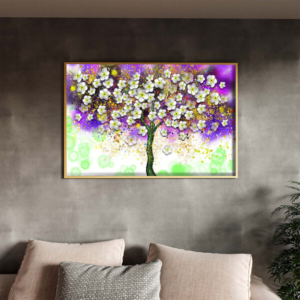Quadro Decorativo Tela Canvas Folhas E Flores Florescer Roxo