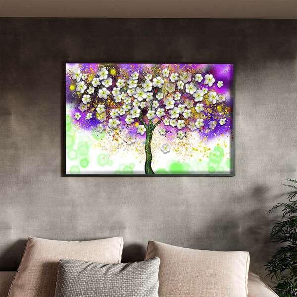 Quadro Decorativo Tela Canvas Folhas E Flores Florescer Roxo