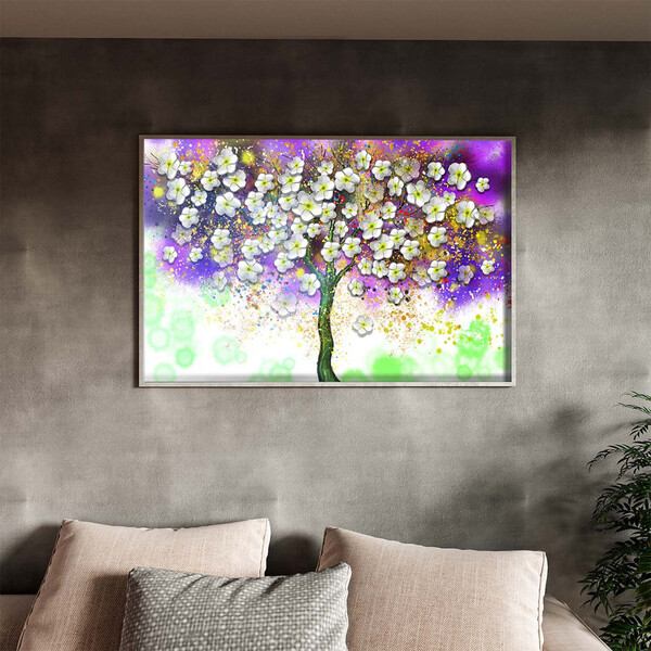 Quadro Decorativo Tela Canvas Folhas E Flores Florescer Roxo
