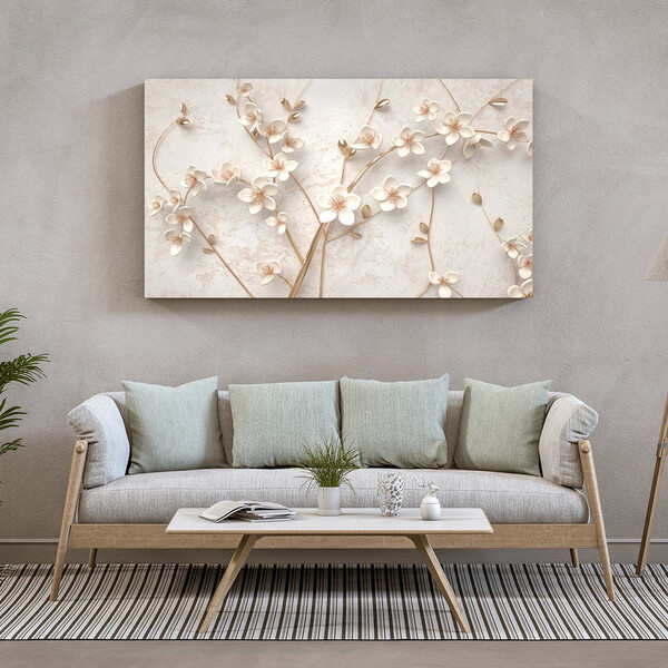 Quadro Decorativo Tela Canvas Folhas E Flores Galhos Florais
